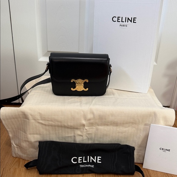 Celine Handbags - Celine Black Crossbody Bag with Gold Accent